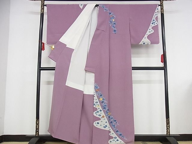 平和屋本店●極上　人間国宝　五代　田畑喜八　訪問着　駒刺繍　枝垂れ花文　金糸　正絹　逸品　未使用　KAAA1011kk4_1