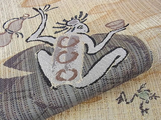 平和屋本店■極上　六通柄袋帯　スリーシーズン帯　河童　蛙　亀　金糸　逸品　DZAA0913kh4 平和屋本店□極上 六通柄袋帯 スリーシーズン帯 河童 蛙 亀 金糸 逸品