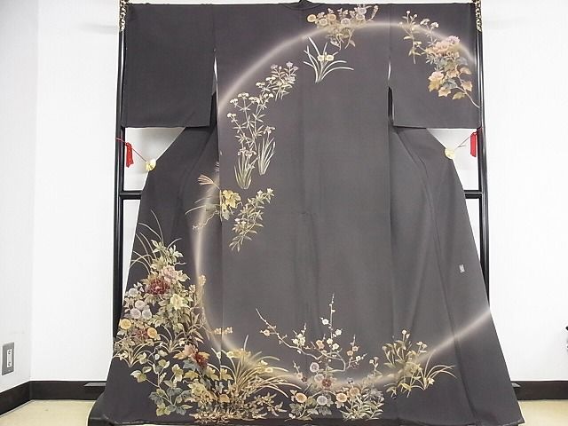 平和屋着物▽十日町 加賀草木友禅の第一人者 田村哲彦 本場縞大島紬 付