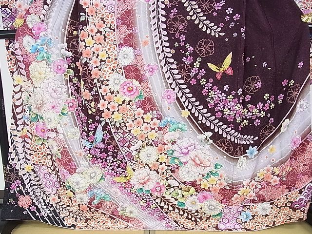 平和屋本店□極上 振袖 辻が花 舞蝶花文 絞り 暈し染め 金銀