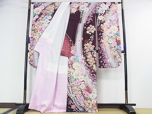 平和屋本店□極上 振袖 辻が花 舞蝶花文 絞り 暈し染め 金銀