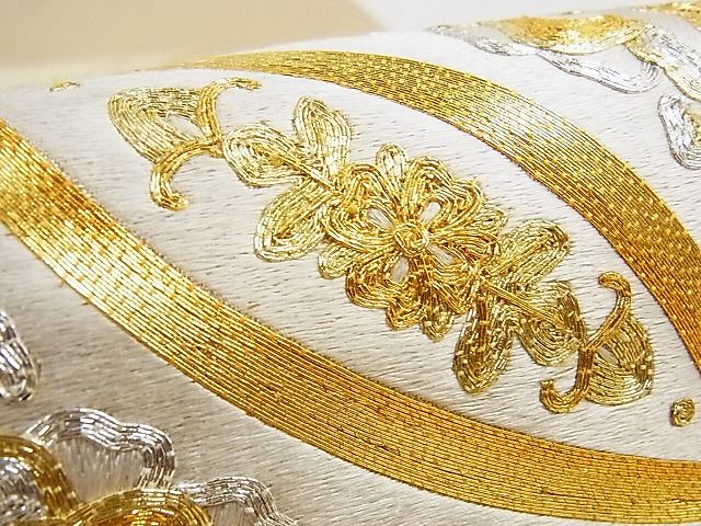 平和屋本店□最高級 太鼓柄袋帯 総駒刺繍 七宝大華文 金
