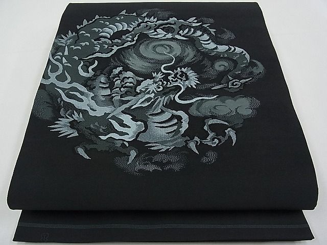 平和屋本店■極上　西陣　川島織物謹製　爪掻き本綴れ　太鼓柄袋帯　雲龍文　黒地　逸品　未使用　CYAA0119s4