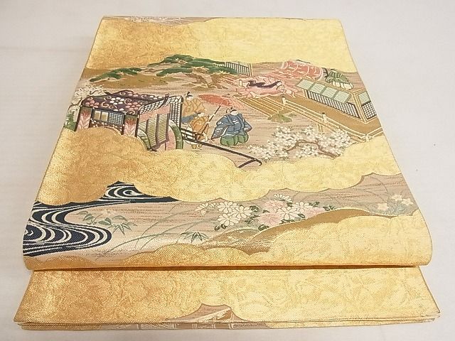 平和屋着物◎六通柄袋帯 人物風景文 金糸 正絹 逸品 AAAH3661Apfの通販