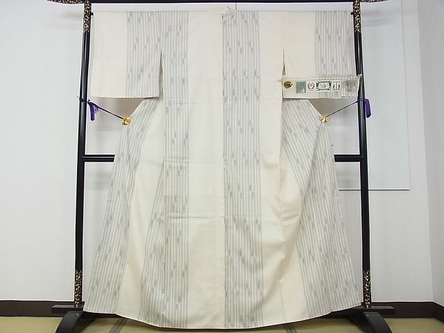 平和屋本店■極上　本場結城紬　重要無形文化財　地機　変わり縞　証紙付き　逸品　未使用　CZAA0452s4