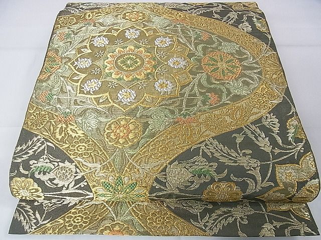平和屋本店□極上 西陣 川島織物 六通柄 本袋帯 立涌花