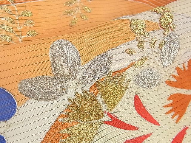 平和屋本店□希少 夏物 アンティーク 大正ロマン 振袖 絽 刺繍 立波花文 金