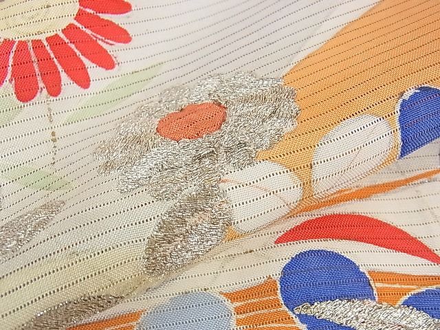 平和屋本店■希少　夏物　アンティーク　大正ロマン　振袖　絽　刺繍　立波花文　金銀糸　逸品　DZAA1187kh4 平和屋本店□希少 夏物 アンティーク 大正ロマン 振袖 絽 刺繍 立波花文 金