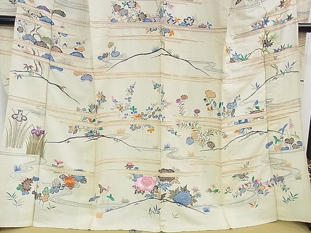 平和屋本店□希少 夏物 アンティーク 大正ロマン 振袖 絽 渡り橋風景花文