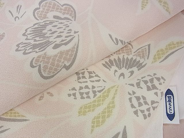 平和屋本店■極上　銀座もとじ　小紋　草花文　薄桜色地　逸品　DZAA1206kh4