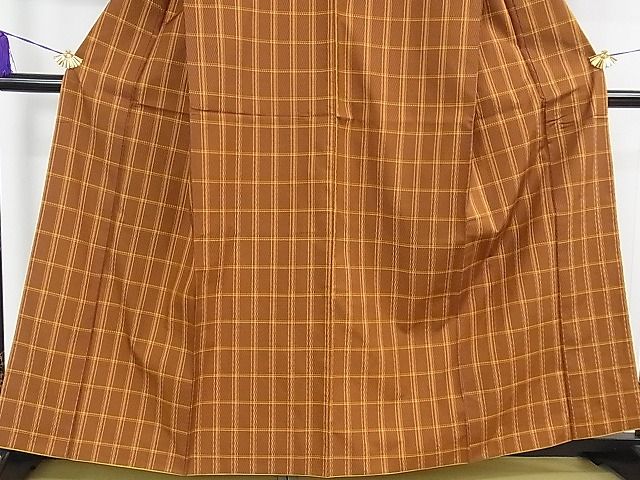 平和屋本店□極上 本場黄八丈 市松綾織 紬 格子 逸品 DZAA1217kh4 黄八丈