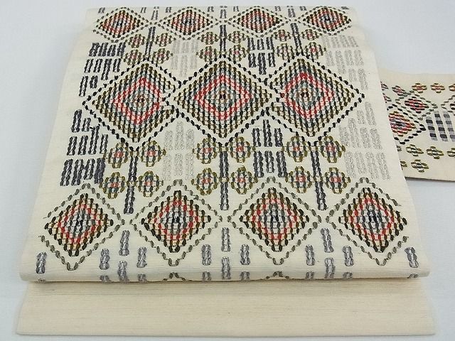 平和屋本店■極上　本場琉球　読谷山花織　紬地　九寸名古屋帯　逸品　未使用　CZAA0498s4