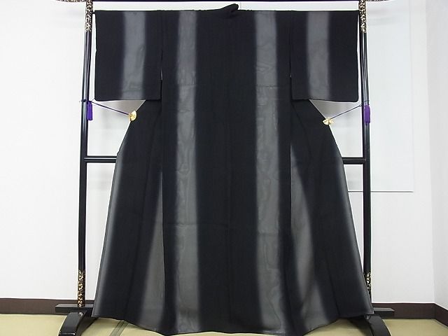 平和屋本店■極上　小紋　紗袷　菊　暈し染め　黒地　逸品　CZAA0518s4