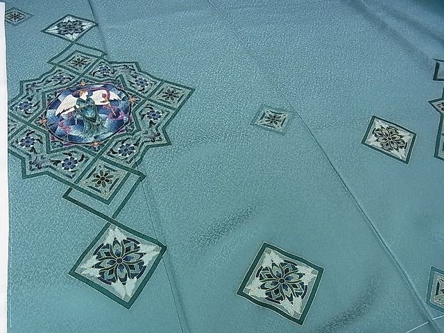 平和屋本店□極上 螺鈿工芸作家 佐野正喜 訪問着 天使 金彩 水浅葱