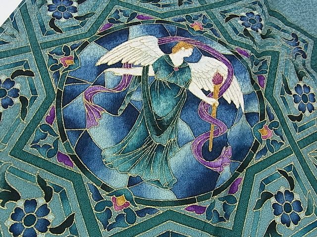 平和屋本店□極上 螺鈿工芸作家 佐野正喜 訪問着 天使 金彩 水浅葱