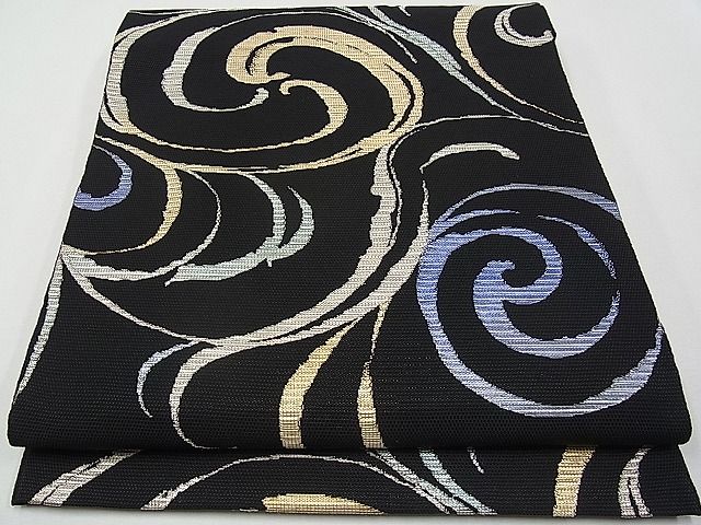 平和屋本店■最高級　夏物　龍村平蔵製　太鼓柄　本袋帯　大巴水　黒地　金銀糸　逸品　CYAA0347s4