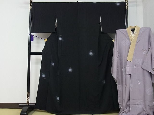 平和屋本店■極上　訪問着・長襦袢セット　蛍暈し　舞花文　黒地　半衿刺繍　やまと金ラベル　逸品　CZAA0619s4