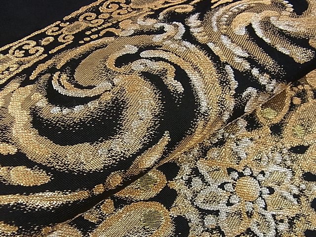 新品、袋帯、西陣織6通わ唐華散らし文、黒地 平和屋本店□極上 西陣 川島織物 六通柄 本袋帯 正倉院