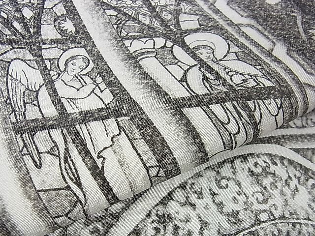 平和屋本店●極上 琉染の創設者 山岡古都　水墨書 かちん漆黒　細密画法　訪問着　世界遺産　フランスサントーシャペル　逸品　DZAA1558kh4 平和屋本店○極上 琉染の創設者 山岡古都 水墨書 かちん漆黒 細密画法