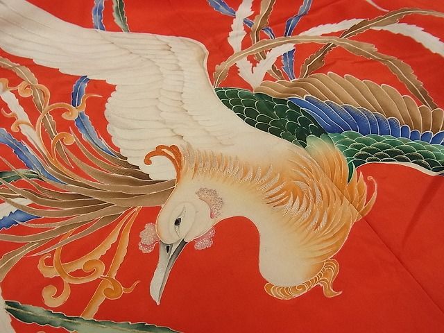 平和屋本店□極上 アンティーク 大正ロマン 振袖 相良刺繍 飛鶴吉祥花文