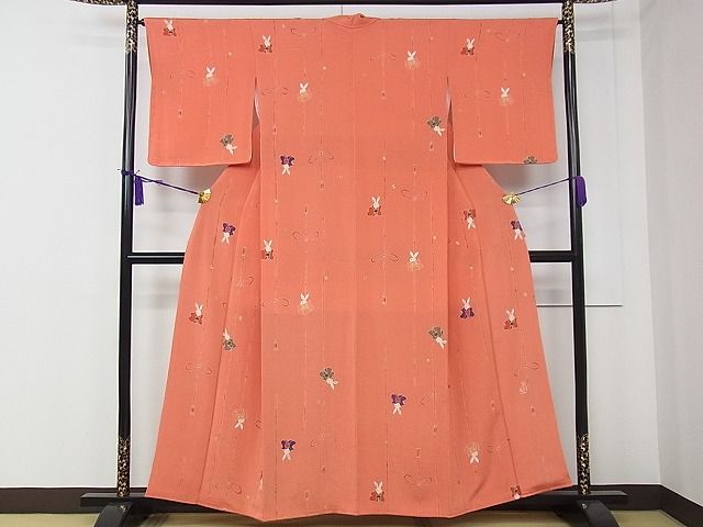 平和屋本店□極上 人形作家・ホリヒロシ 小紋 兎 金彩 鬼しぼ 平和屋本店□極上 人形作家・ホリヒロシ 小紋 兎 金彩 鬼しぼ