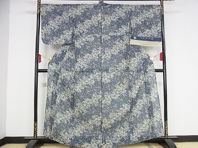 平和屋本店■極上　夏物　竺仙　小紋・浴衣兼用　草花文　反端付き　松坂屋扱い　麻　逸品　未使用　KAAA1399kk4