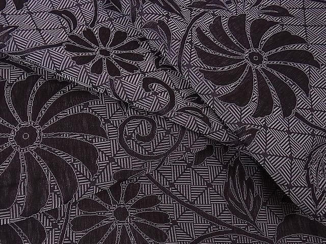 平和屋本店□極上 お召 すくい織 単衣 花唐草文 やまと誂製 逸品  