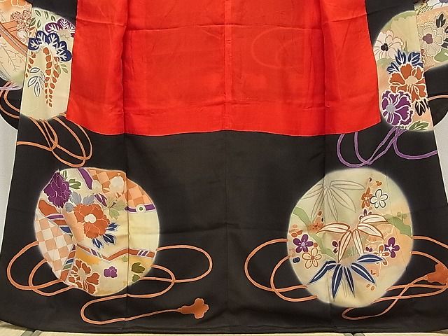 平和屋本店□極上 アンティーク 大正ロマン 振袖 手描き 相良刺繍 駒