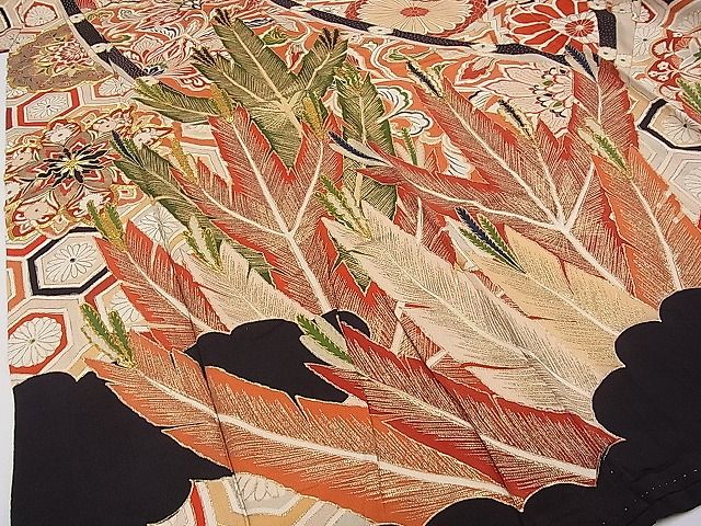 平和屋本店□極上 アンティーク 大正ロマン 振袖 駒刺繍 几帳正倉院花