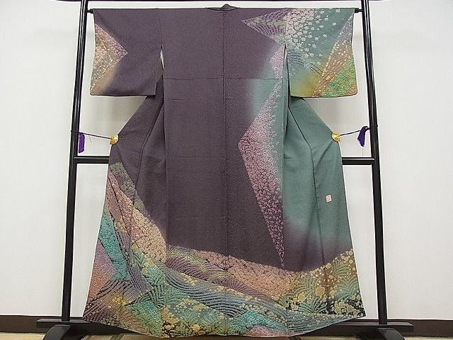 専用帯3494 2818 二点セット ●十日町 滝泰謹製 相良刺繍 おぼろ染 平和屋本店□極上 十日町 名門 滝泰謹製 訪問着 おぼろ染め 襲絞り