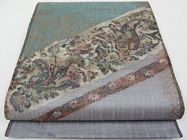 平和屋本店■極上 西陣 老舗 渡文謹製 手織 すくひ スリーシーズン 春夏秋 両面太鼓柄袋帯 花唐草文 金糸 逸品 未使用 CYAA0554s4