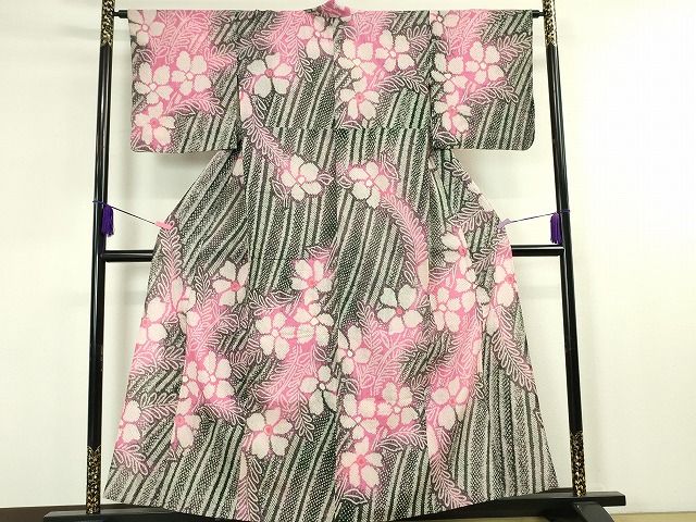 eふれんず◆有松鳴海絞り　夏物　浴衣　舞花文　綿◆am1064 平和屋本店□極上 夏物 浴衣 有松鳴海絞り 舞花文 綿 逸品