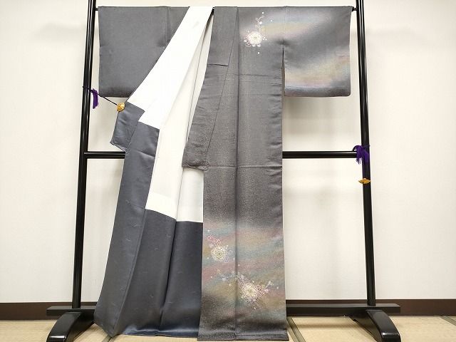 平和屋本店●極上　久保田一竹　幻の辻が花　訪問着　辻が花　暈し染め　金通し地　反端付き　逸品　CYAA0606s4_1