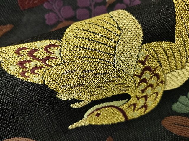 振袖&袋帯セット　正絹 平和屋本店□極上 六通柄袋帯 スリーシーズン帯 雅趣 花鳥文 黒地