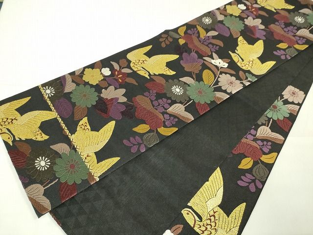 平和屋本店■極上　六通柄袋帯　スリーシーズン帯　雅趣　花鳥文　黒地　金糸　逸品　DZAA1872kh4_7