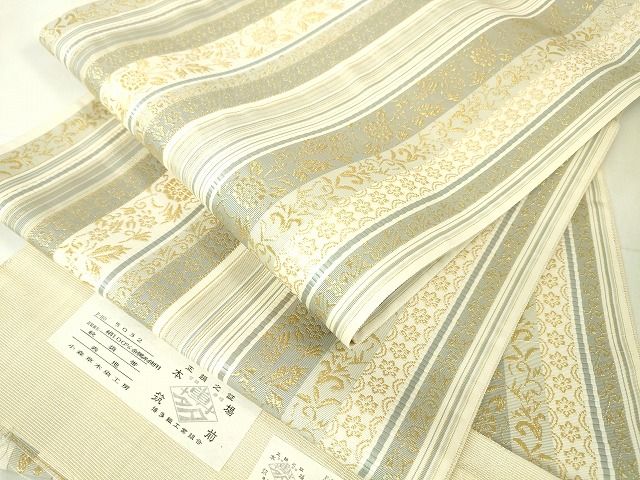 平和屋本店■極上　本場筑前博多織　草木染　手織工房　染匠：小森久　全通柄袋帯　如水間道　金糸　証紙付き　逸品　DZAA1883kh4