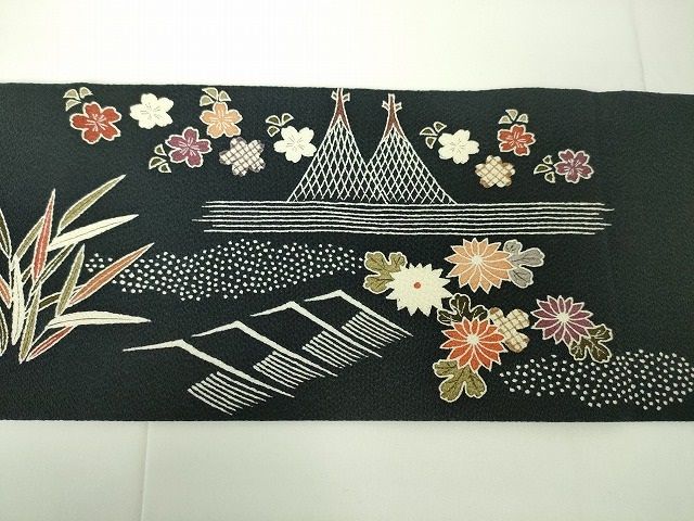 平和屋着物●九寸開き名古屋帯　作家物　枝椿　金彩　正絹　逸品　未使用　CAAX1573hy 平和屋着物○九寸開き名古屋帯 作家物 枝椿 金彩 正絹 逸品