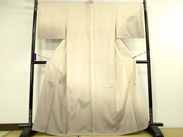 平和屋本店■極上　人間国宝　福田喜三郎　訪問着　紬地　刺繍　枝葉文　金糸　鈴乃屋扱い　逸品　DZAA1949kh4