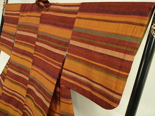 平和屋本店□極上 郡上紬 草木染 横段文 西武百貨店扱い 逸品 未