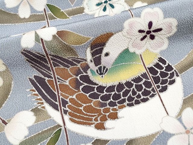 平和屋本店□極上 訪問着 駒刺繍 夜桜 鴛鴦 黒地 銀彩 逸品 CYAA0641s4