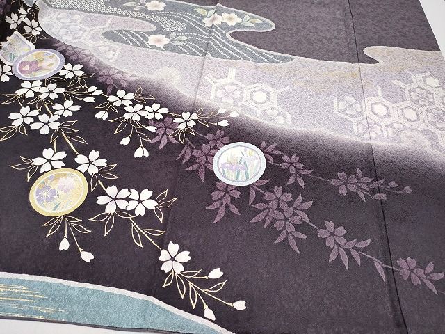平和屋本店□極上 訪問着 駒刺繍 雪輪霞花丸文 暈し染め