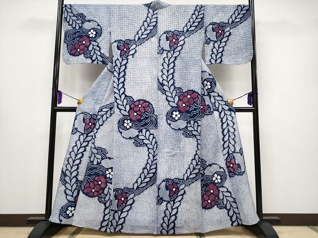 平和屋本店□極上 夏物 浴衣 有松鳴海絞り 束ね熨斗舞蝶文 黒地