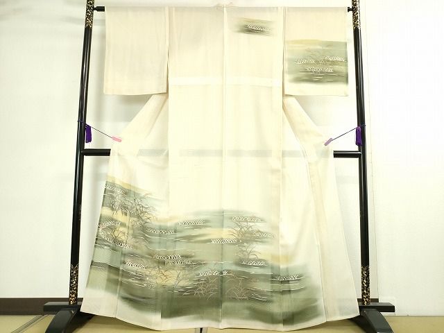 平和屋本店■極上　訪問着　無双　紗×紗　秋草文　芒　手描き　暈し染め　金彩　逸品　DZAA2023kh4