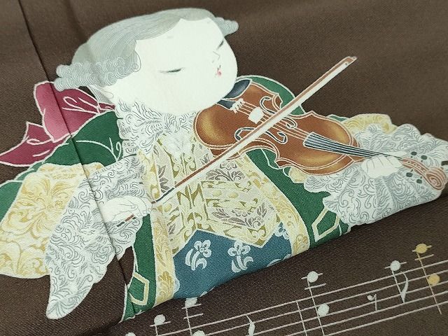 長閑やかさ屋中央局●限りない 二代目・由水十久 本加賀友禅 短い訪問着 モーツァルト頌 黒橡色地 証紙付き添い人 珠玉 未当てはめる DZAA2119kh4