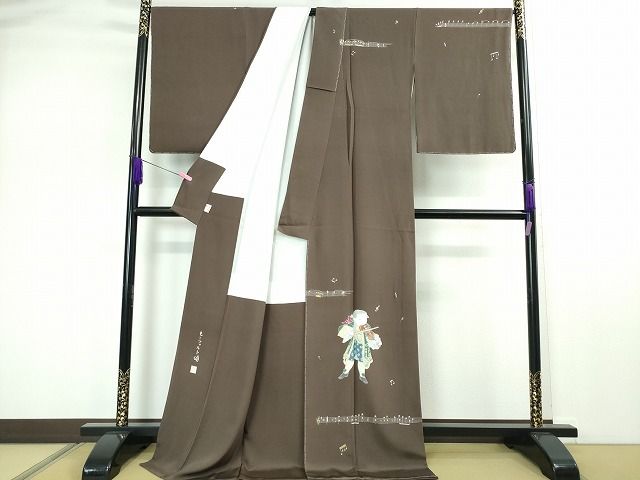 長閑やかさ屋中央局●限りない 二代目・由水十久 本加賀友禅 短い訪問着 モーツァルト頌 黒橡色地 証紙付き添い人 珠玉 未当てはめる DZAA2119kh4