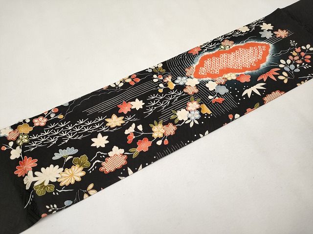 平和屋本店●極上　九寸名古屋帯　絞り　駒刺繍　雲取り流水枝花文　黒地　逸品　未使用　CYAA0717s4_6