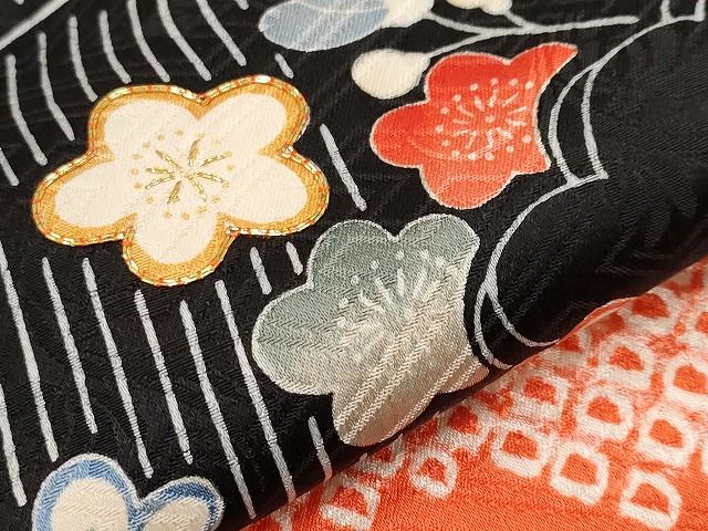 平和屋本店●極上　九寸名古屋帯　絞り　駒刺繍　雲取り流水枝花文　黒地　逸品　未使用　CYAA0717s4_4