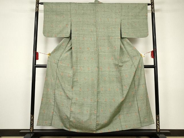 平和屋本店■希少　ざざんざ織　単衣　井桁絣　正絹　逸品　KAAA1662kk4