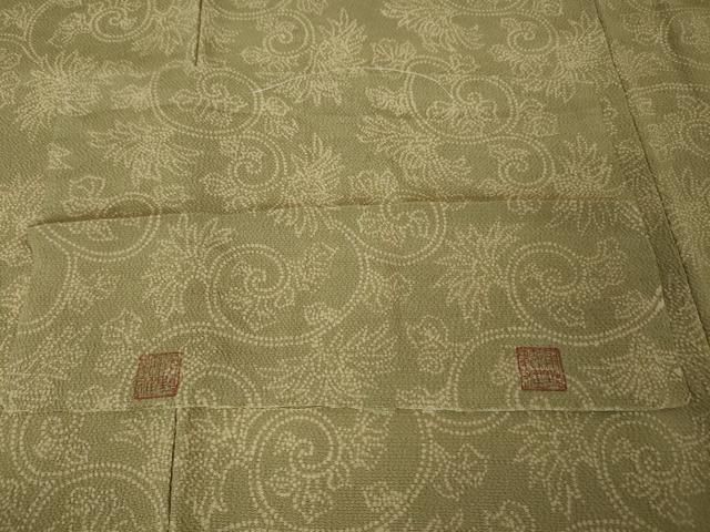 平和屋本店□希少 浦野理一 御子息 浦野範雄 小紋 花唐草文 鬼しぼ縮緬