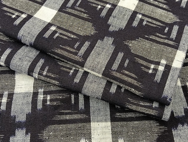 平和屋着物●久留米絣　単衣　綿　格子柄　逸品　BAAK8032my